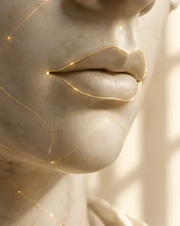 Escultura com linha dourada no contorno dos lábios