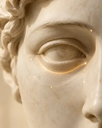 Escultura com linha dourada abaixo dos olhos