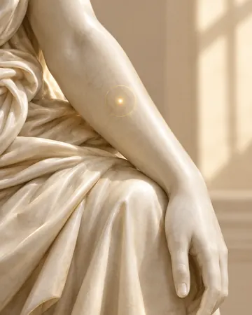 Escultura com um ponto de luz dourada suave no antebraço