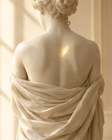 Escultura com uma mancha de luz dourada nas costas