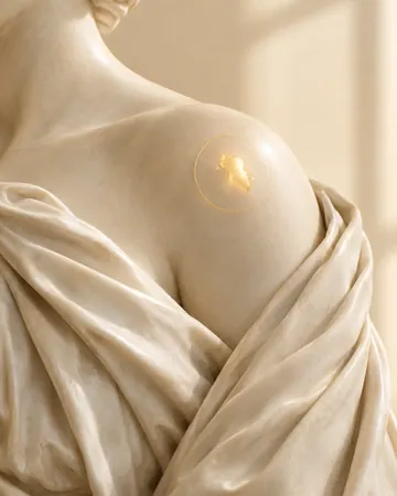 Escultura com um ponto dourado irregular no ombro