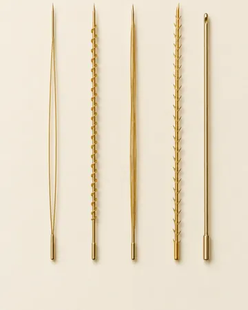 Escultura com fios dourados lisos e com pequenas garras lado a lado