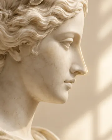 Escultura de perfil com linha dourada no nariz