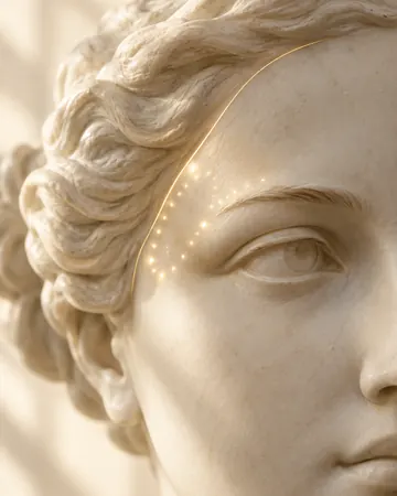 Escultura com pontos dourados nas têmporas