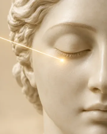 Escultura com feixe dourado suave abaixo dos olhos