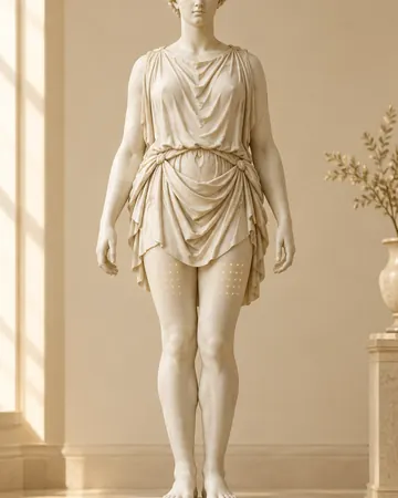 Estátua com pontos dourados na lateral das coxas