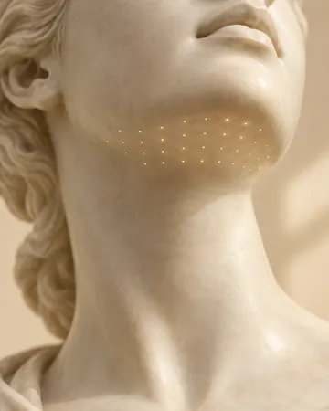 Escultura com pontos dourados sob o queixo