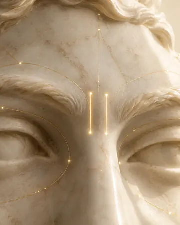 Escultura com linhas douradas entre as sobrancelhas